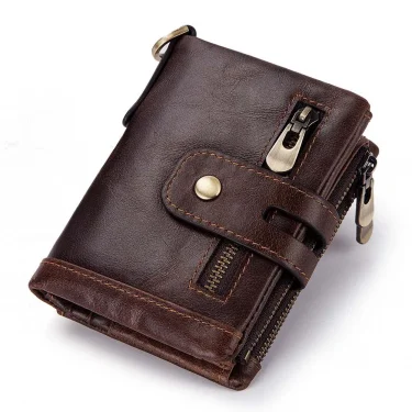 100% Genuine Leather Men Wallet Coin Purse Small Mini Card Holder Chain PORTFOLIO Portomonee Male Walet Pocket Quality 1