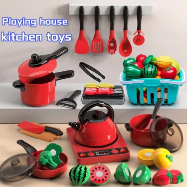 Kitchen Set Baby Cutting Fruit Cooking Play Simulation Kitchenware House Preschool for Kids Gifts Parent-Child Interaction Toys 1