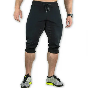 Men's Cotton Casual shorts 3/4 Jogger Capri Pants Breathable Below Knee Short Pants with Three Pockets 3