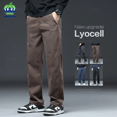 New High Quality Soft Lyocell Fabric Jeans Men Elastic Waist Loose Straight Four Seasons Denim Trousers Male Plus Size 5XL 1
