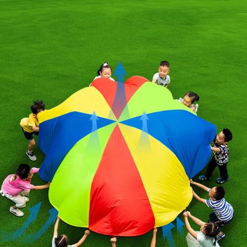 2M/4M Diameter Kids Outdoor Teamwork Game Prop Rainbow Parachute Toys Jump Bag Bounce Play Mat School Activity Puzzle Game