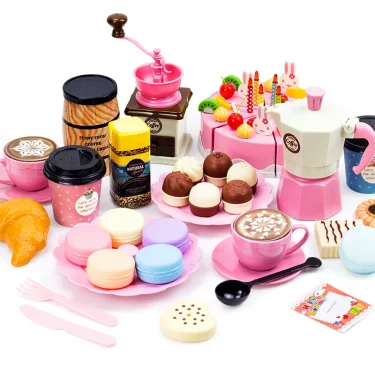 Children Toy Food Tea Set Model Girl Simulation Kitchen Coffee Cake Pretend Play Cutting For Kids Play House Birthday Gifts 4