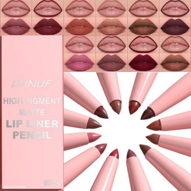6PC Velvet Matte Lipstick Pen Nude Brown Lip Liner Pencil Kit Smooth Rose Red Pigment Waterproof Long Lasting Dye Cheek Lip Tint