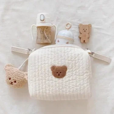 Ins Cotton Diaper Bag for Stroller Hanging Bag Baby Items Nappy Caddy Organizer Mommy Bag Zipper Cute Women Makeup Bags Kids 4