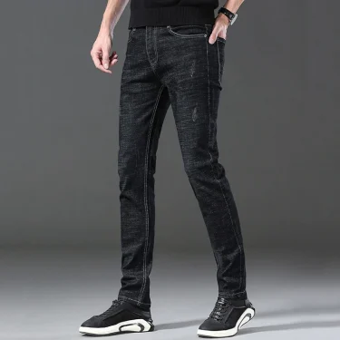 Men's Stylish Classic Business Casual Jeans Four Seasons Wear Black Blue Pants Middle-waist Leggings Denim Fabric Trousers Male 5