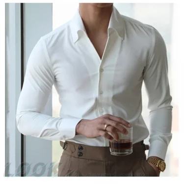 Men's Italian Collar Shirt, Wrinkle-free, Casual, Fashionable, Slim-fit with A Lapel Design, Branded Clothing, Youth, New 1