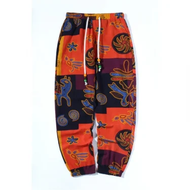 Euro Size New Fashion Spring Men Floral Print Joggers Male Casual Summer Pants Mens Sweatpants Linen Pants Men Trousers 3