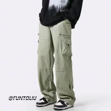 Deep Green Multi-pocket Cargo Pants Men's Autumn Japanese Trendy Straight-leg Loose-fit Casual Pants Niche Zip-up Dropshipping 3