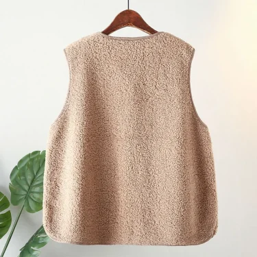 Womens Plus Size Fleece Jacket Autumn Casual Clothing Senior Sleeveless Vest Fashion Big Pocket Outwear Curve Coats T84 2363 3