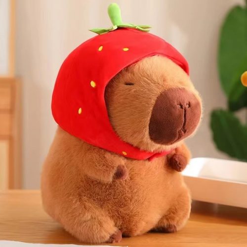 23cm Cute Strawberry Hat Capybara Kawaii Plush Doll Simulation Stuffed Animals Anime Fluffty Toy Soft Capybara Plush Toy