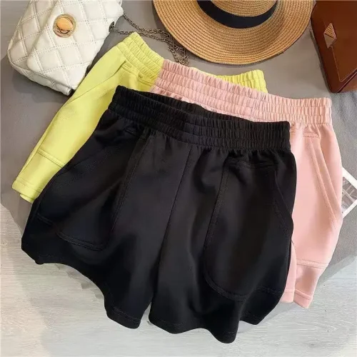 Women's Shorts with Pocket Summer Solid Color High Waist Hot Pants Casual Loose Sports Pants Elastic Waist Girls Cycling Shorts 1