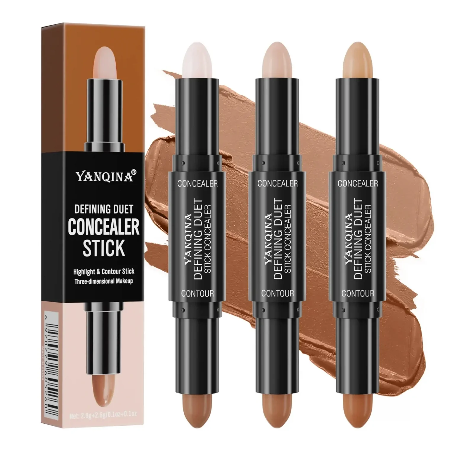 Contour Stick Duo, Double-Ended Highlight and Shadow Cream, Waterproof Full Coverage Concealer, Natural Finish Makeup for All Sk 1