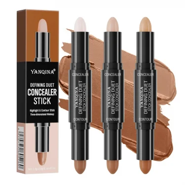 Contour Stick Duo, Double-Ended Highlight and Shadow Cream, Waterproof Full Coverage Concealer, Natural Finish Makeup for All Sk 1