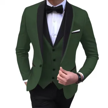 Solid Men's 3 Pieces Wedding Suit One Button Shawl Lapel Jacket Vest Pants Dinner Groom Tuxedos Slim Fit Formal Business Suits 2