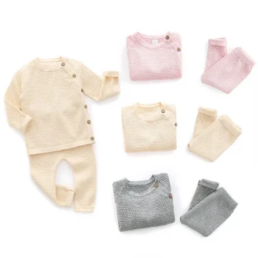 Baby Clothes Sets Ensembles Cotton Spring Newborn Boy Girl Infant Clothing Tops And Pants Knitted Sweater Baby Pajamas Sets 4