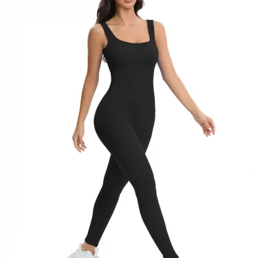 Shapewear Jumpsuits for Women Built- In Bra Bodycon Square Neck Sleeveless Summer Rompers Ribbed Jumpsuit 5