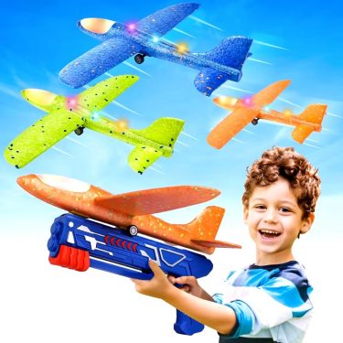 Kids Airplane Launcher Toys 12.2'' LED Foam Glider Catapult Gun Plane Toy for Boys Outdoor Flying Toys Birthday Gifts for Boys