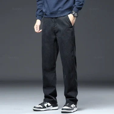 New High Quality Soft Lyocell Fabric Jeans Men Elastic Waist Loose Straight Four Seasons Denim Trousers Male Plus Size 5XL 2