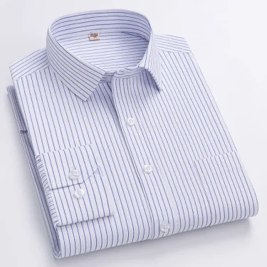 Men's Formal Shirt Long Sleeve S~8XL Oversized Office Solid Color Striped Anti-wrinkle Non-ironing Fashion Business White Shirts 6