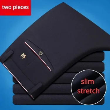 Men's Elastic Straight Suit Pants for Business Casual and Formal Wear in Spring and Autumn Men's Dress Pants Plus Size 28-40 1