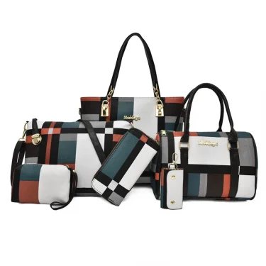 Cross-body Bag Elegant Fashion Shoulder Women's Bag Vintage Large Capacity Crocodile Pattern Mother Bag Six-piece Set 5