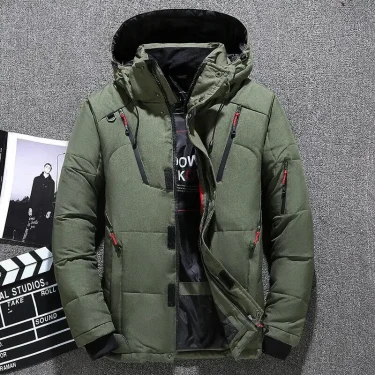 Men's Casual Fashion Padded Thickened Cold Hooded Down Jacket Outdoor Multi-Functional Large Mouth Thick Solid Color Zipper Coat 4
