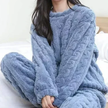 Women Warm 2 Piece Sets Thicken Velvet Ribbed Fleece Set Pullover and Pants Casual Pajama Sets Women Autumn Winter 5
