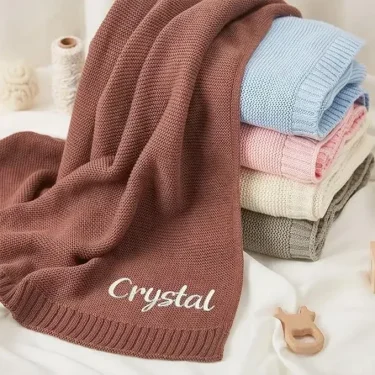 Personalized Name Baby Knitted Blanket Cotton 100x80cm Skin-friendly Warm Newborn Wraps Custom Baby Blanket for Winter 4