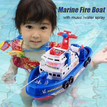 Electric Marine Rescue Boat Toy Fire-fighting Boat Bathing Speedboat Toy with Sound Light Up Toys for Kids Spray Water Swim Pool 2