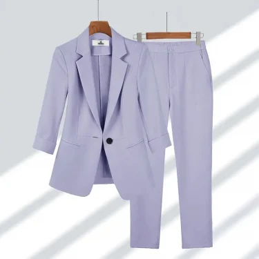 Women Summer New Casual Blazers Jacket Two Piece Suit Korean Elegant Slim Suit Pants Matching Set Female Professional Wear 4