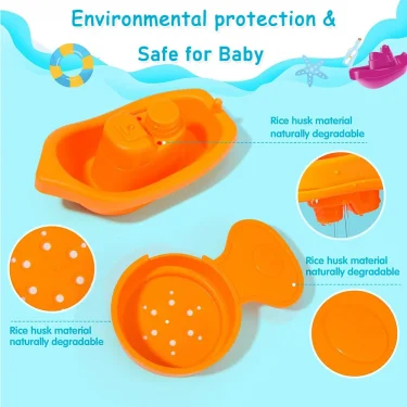 Baby Bath Toys, Stacking Boat & Spoons Toys, Early Education Intelligence Gift, Rainbow Color Stacked Cup Folding Tower Baby Toy 3