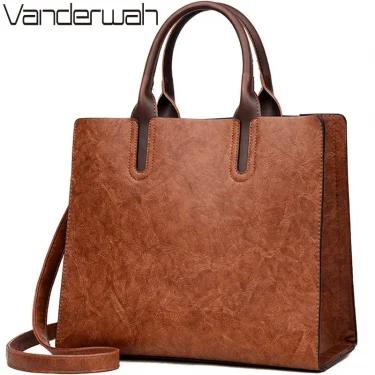 Vintage OIL SKIN Leather Big Casual Tote women bags High Quality Women's Handbags Shoulder Crossbody Bag Messenger Bags sac 1