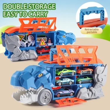 Dinosaur Morphed track ejection car Toy Alloy car model Boy morphed glide ejection transport Puzzle birthday gift 3