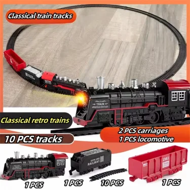 Electric Train Rail Car Simulation Retro Model Train High Speed Rail Toy Boy Set 4