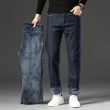 Winter Fleece Thick Warm Men Jeans Slim Skinny Stretch Straight Classic Version of Denim Plush Pants Male Brand Clothing 5