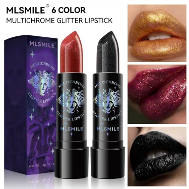 6Colors Glitter Lipstick Waterproof Long Lasting Diamond Pearlescent Metallic Lipstick Black Lipgloss Women Lips Makeup Cosmetic 4