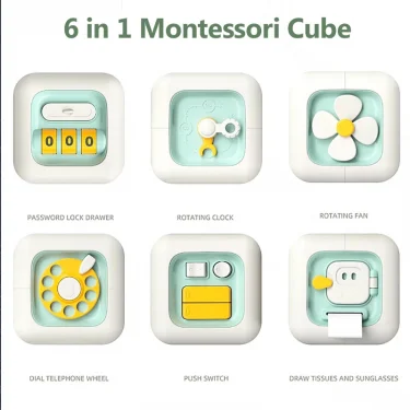6 in 1 Montessori Educational Toys Sensory Busy Board Baby Practice Skills Drawer Cube Fidget Educational Toys for Girl Boy 5