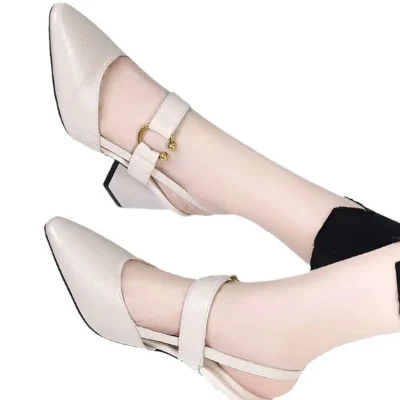 Women Leather High-heeled Sandals Summer New Women Fashionable and Elegant Off White Toe Back Luxury High Heeled Sandals 5