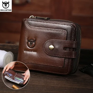 Men's Genuine Leather Wallet Business Casual RFID Antimagnetic Coin Card Holder Multifunctional Zipper Cash Clip 1