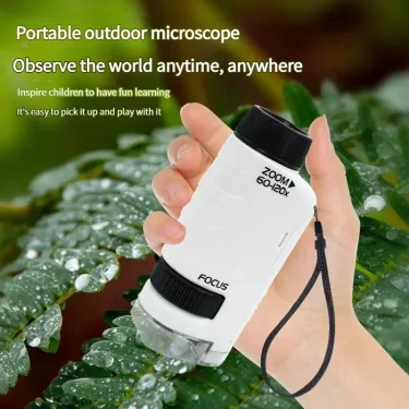 Pocket Microscope Kids Science Toy Kit 60-120x Educational Mini Handheld Microscope with LED Light Outdoor Children Stem Toy 4
