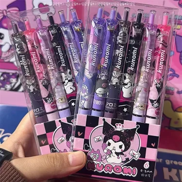 6pcs Series 0.55mm Sanrio Hello Kitty Kuromi Gel Pen Cartoon Cute Press Pen Black Refill Y2k School Stationery Supplies 2