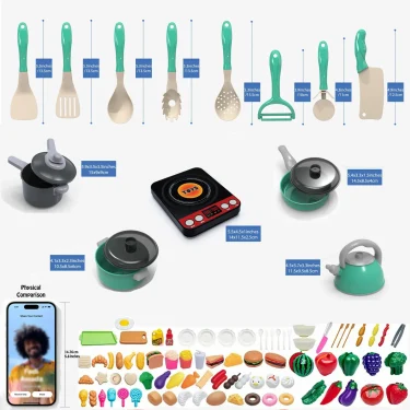 Colorful Kitchen Playset with Cutting Fruit and Vegetable Toys, Cooking Utensils, Pretend Play, Educational Toy for Toddlers 6