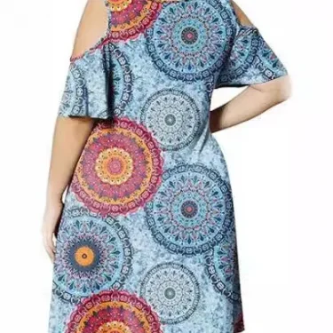 New plus size women's round neck off-shoulder print large-size T-shirt dress woman 2