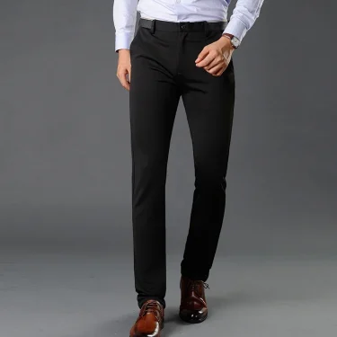 Premium Elastic Dress Trousers Men Suit Pants for Business Straight-Fit No-Iron Flat-Front Fashion Formal Pants Black Navy Blue 4