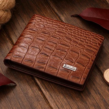 Crocodile Grain Genuine + PU Leather Short Design Wallet Fashion Coin Money Bag Card Holder Carteira Brown Pursh For Men 2