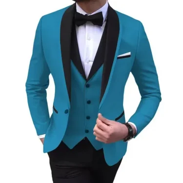 Solid Men's 3 Pieces Wedding Suit One Button Shawl Lapel Jacket Vest Pants Dinner Groom Tuxedos Slim Fit Formal Business Suits 6