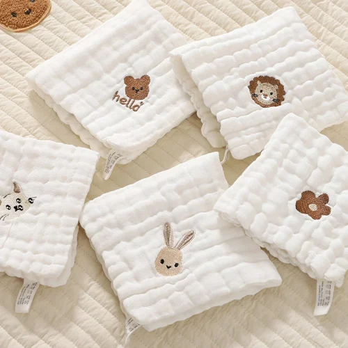 Baby Saliva Towels Toddler Soft Washcloth Burp Cloth 6 Layer Cotton Embroidery Hand Face Wipes Newborn Bib Kids Handkerchief 1