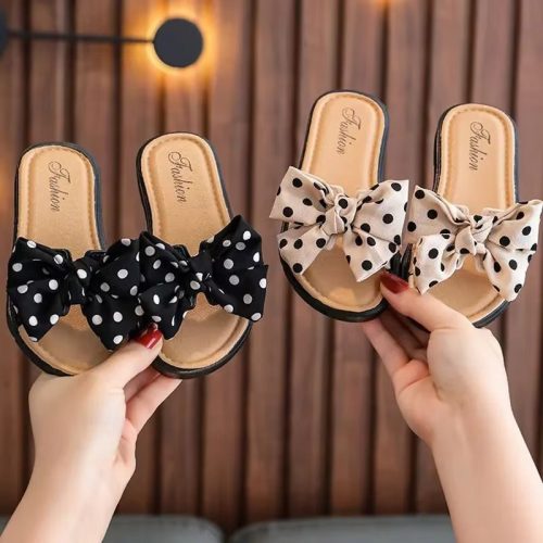 New Bow Flats Open Toe Slide Sandals Non-slip Flip Flops Children Home Slippers Kids Girls Summer Cute Beach Slippers Shoe