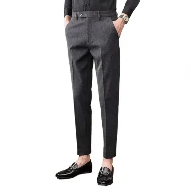 Men's Casual Business Suit Pants Loose-fit Straight-leg Nine-point-length Spring Autumn Fashionable Western-style Trousers 5