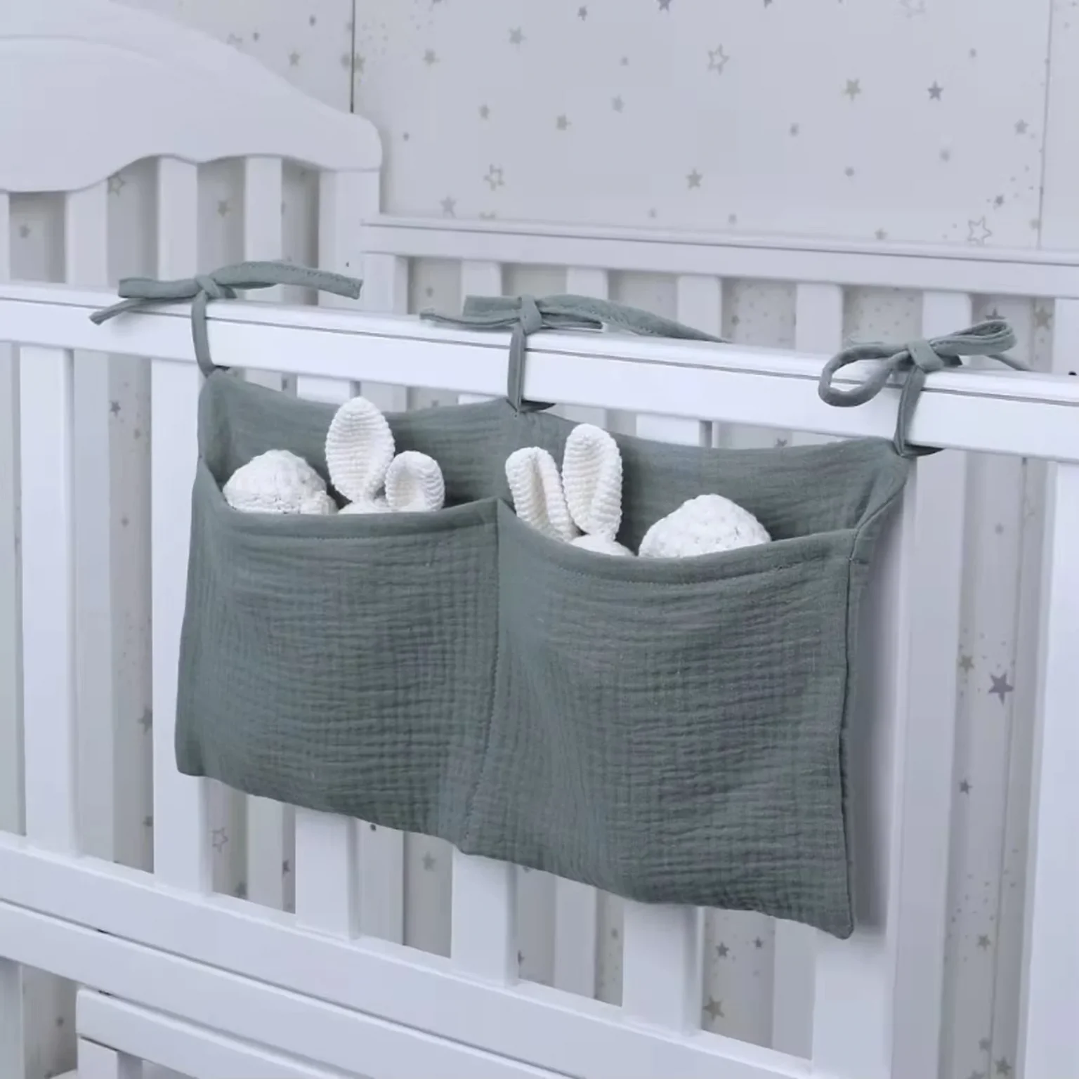 Baby bedside dual-pocket storage bag Portable diaper storage bag Newborn bedside multi-functional storage bag cute 2